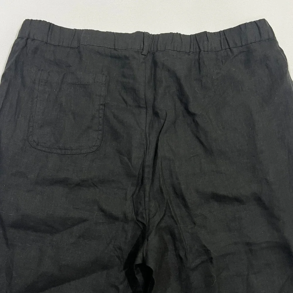 Quince European 100% Linen Pants Lagenlook Relaxed Elastic Waist Black Women XL
